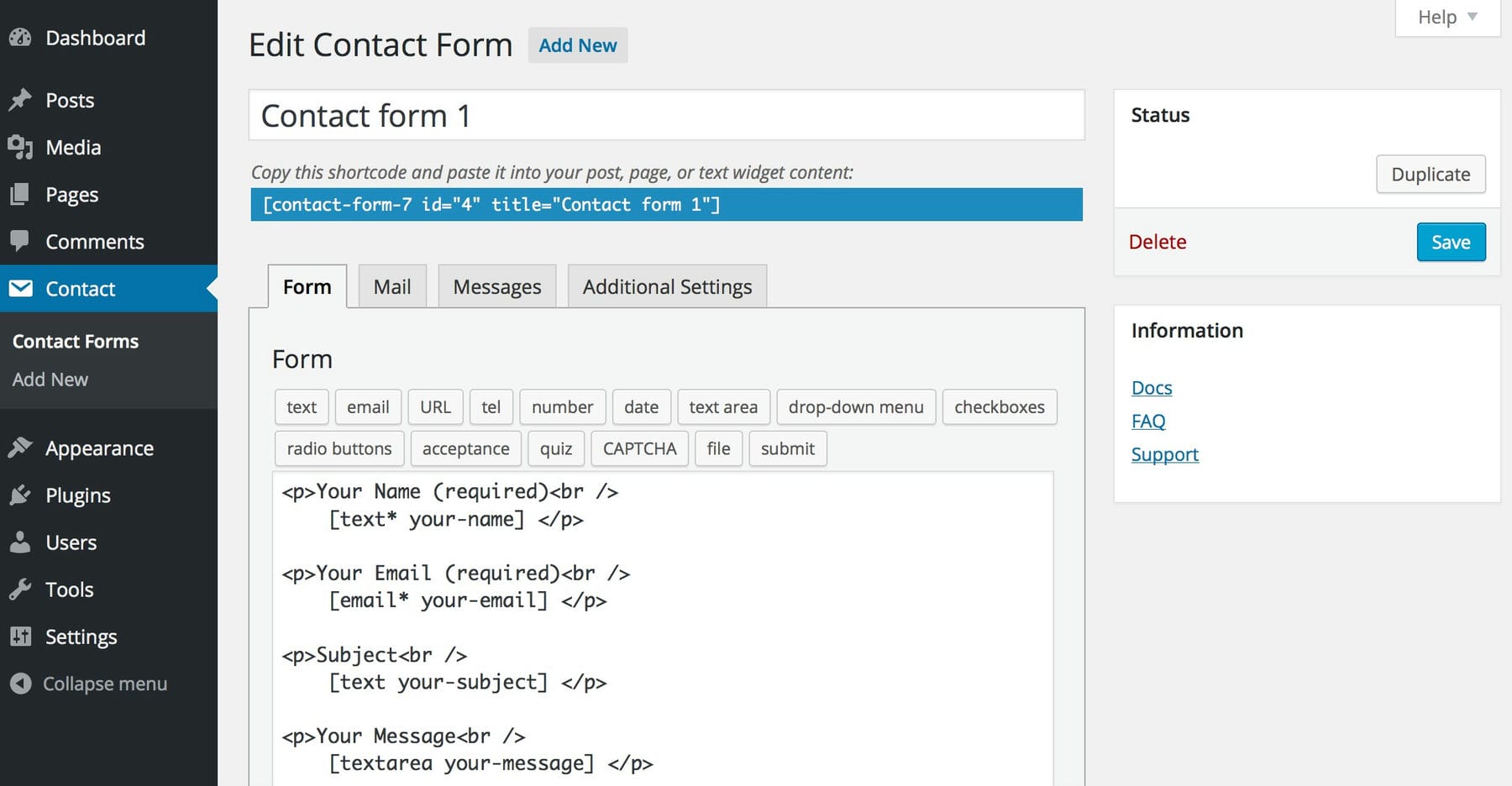 Contact Form 7 Text Based Form Builder