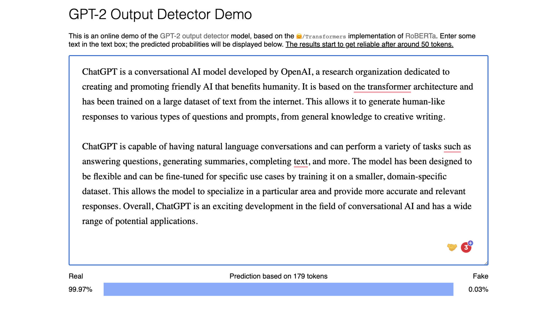 GPT-2 Output Detector