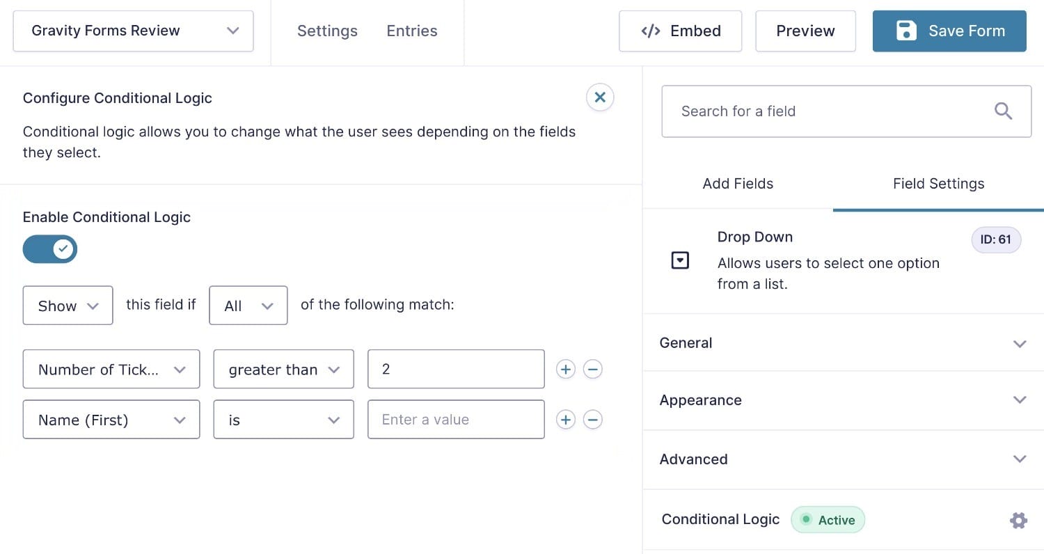 Gravity Forms Conditional Logic