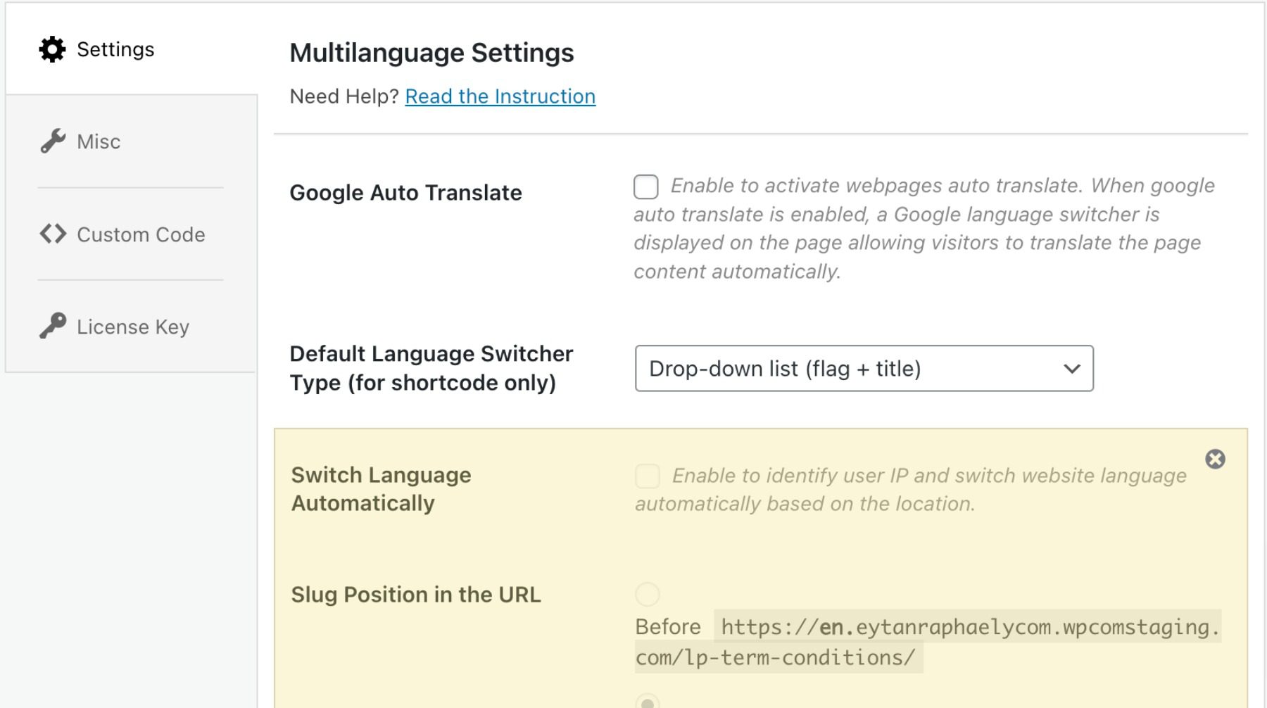 Multilanguage settings