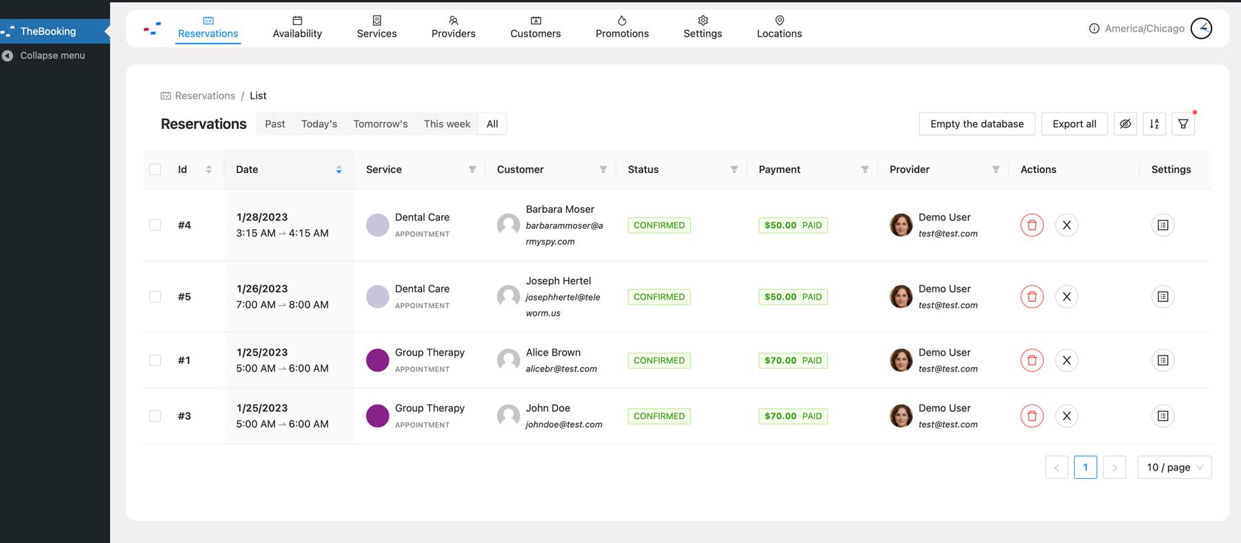 The Team Booking interface
