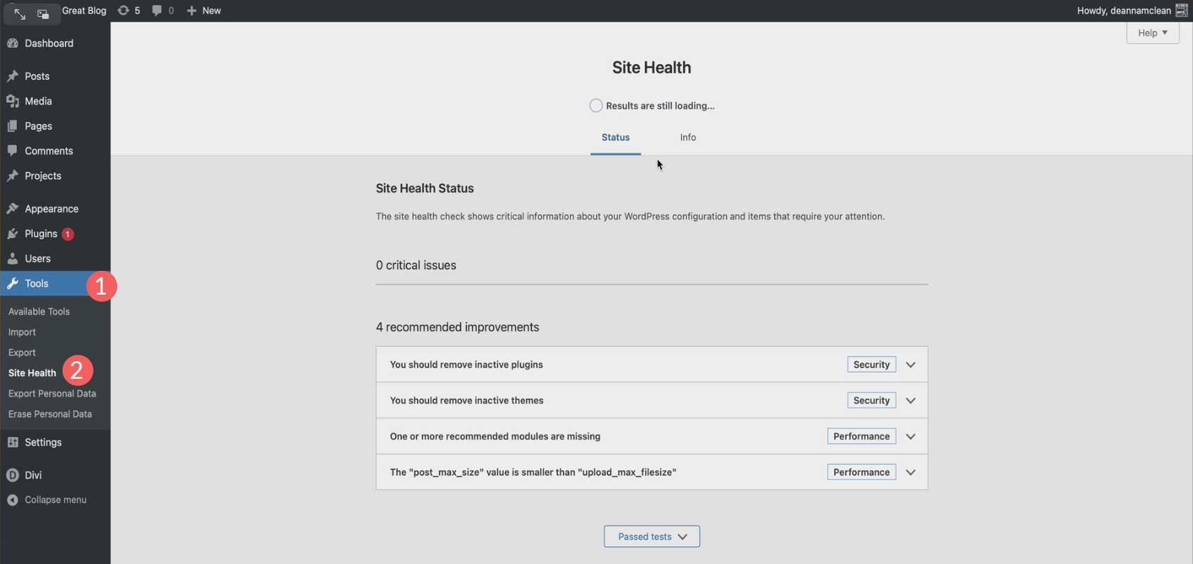 WordPress site health