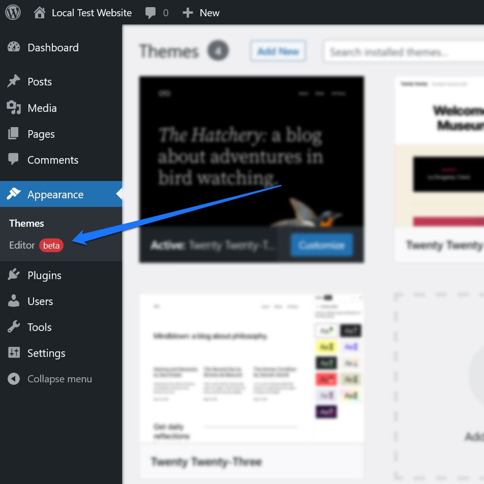 access wordpress site editor to customize search results page