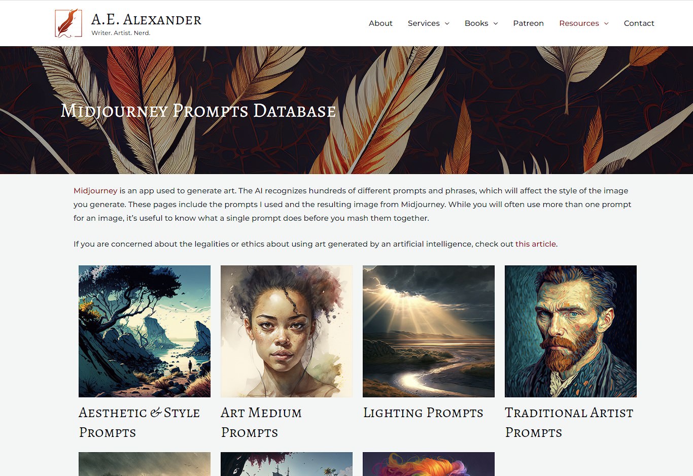 Midjourney Prompt Resources - A E Alexander's Midjourney Prompts