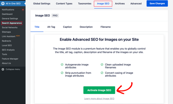 Activating the Image SEO Module in AIOSEO