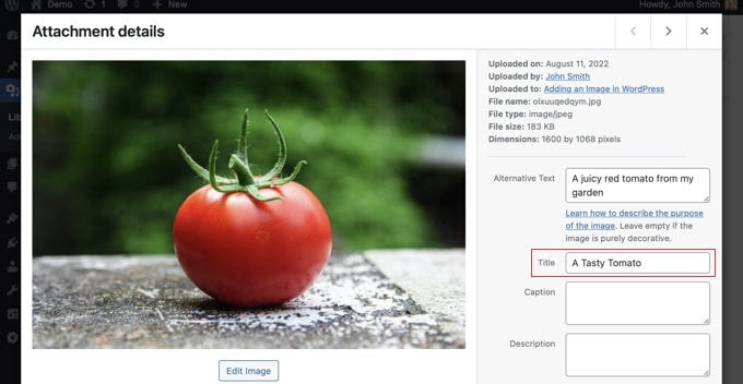Adding an Image Title in the WordPress Media Library