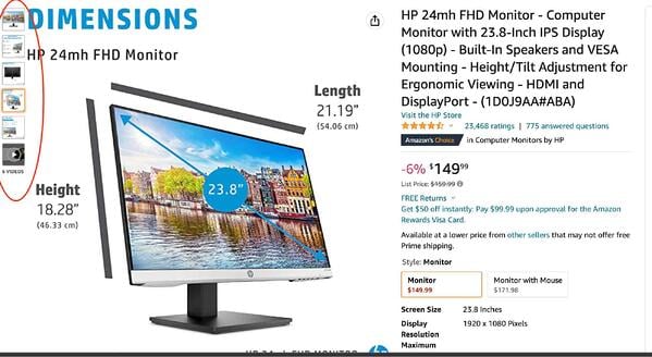 product images on Amazon for a desktop monitor