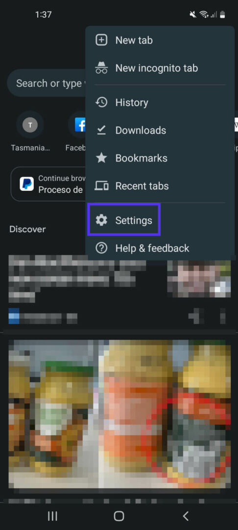 Google Chrome mobile settings