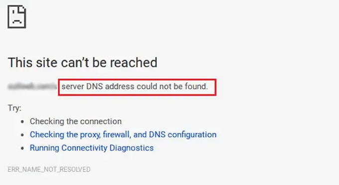 Preview of the DNS server not responding error