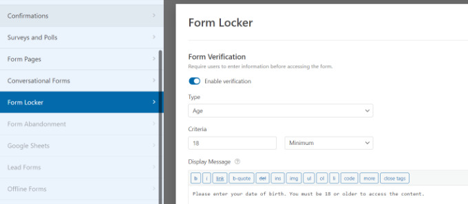 Enable age verification in WPForms