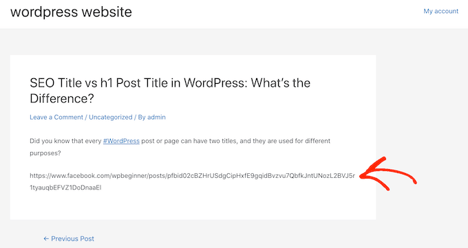 An example of an oEmbed error in WordPress