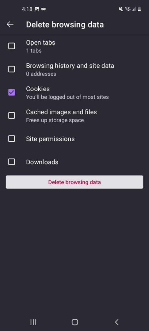 How to remove tracking cookies in the Mozilla Firefox mobile browser