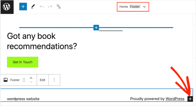 Adding blocks to the footer area using the full-site editor (FSE)