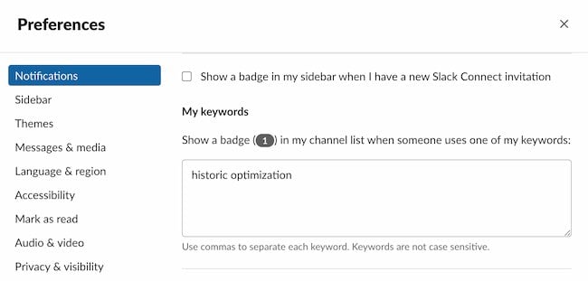 Slack tips: Keywords