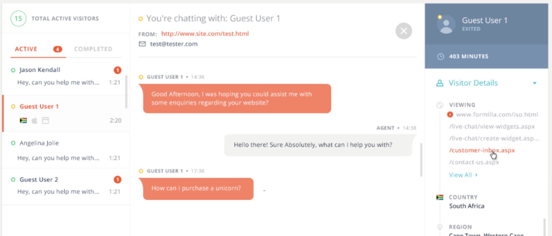 Live Chat example chat box