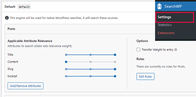 SearchWP settings