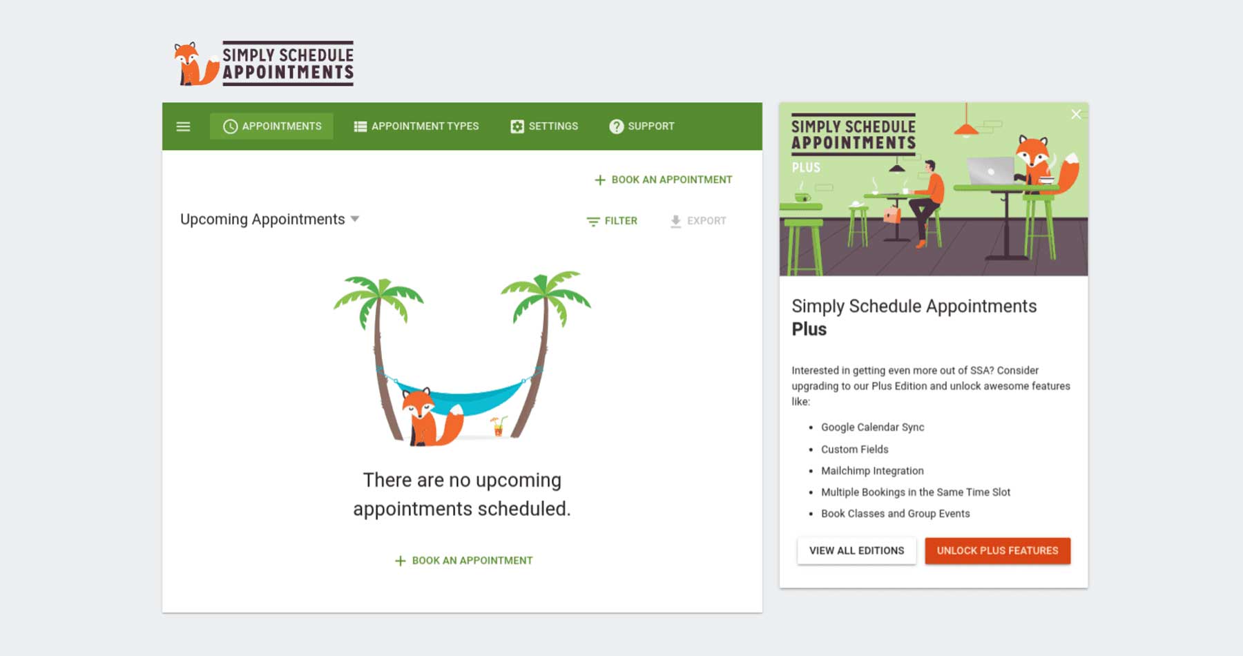 The interface of the Simply Schedule Appointments plugin