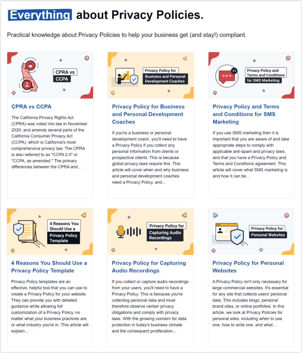 termsfeed privacy policy blog articles summary