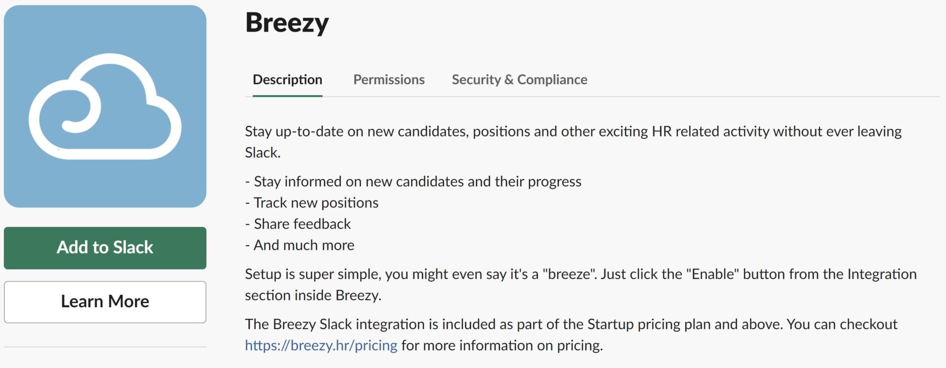 Screenshot of Breezy, a bot for Slack