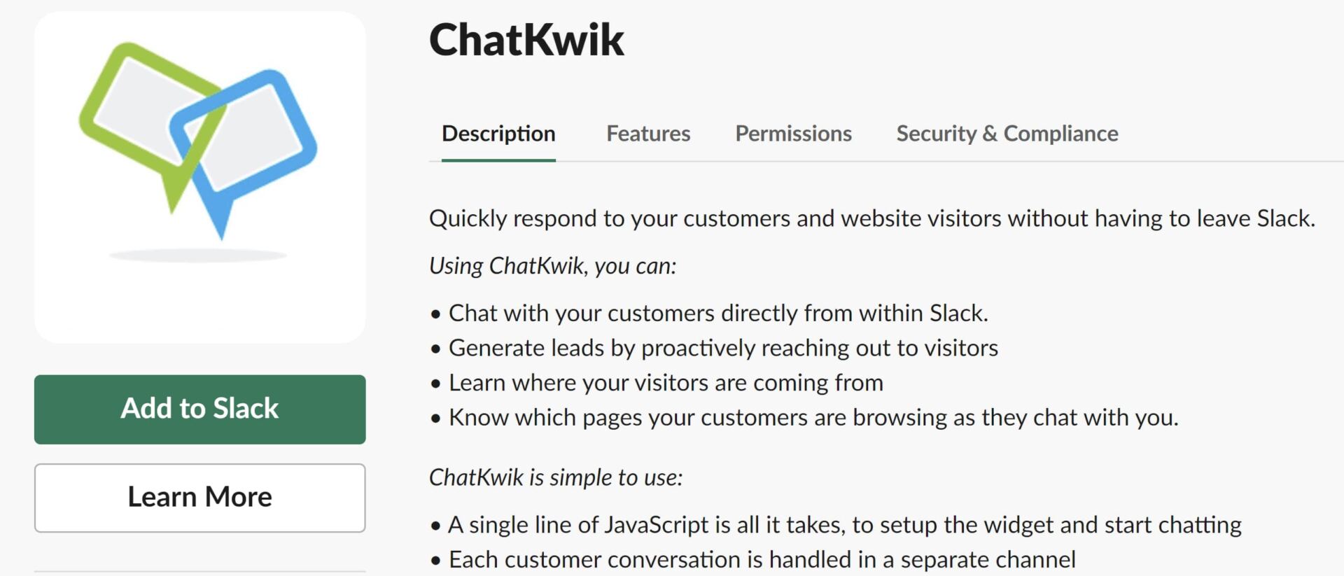 Screenshot of ChatKwik, a bot for Slack
