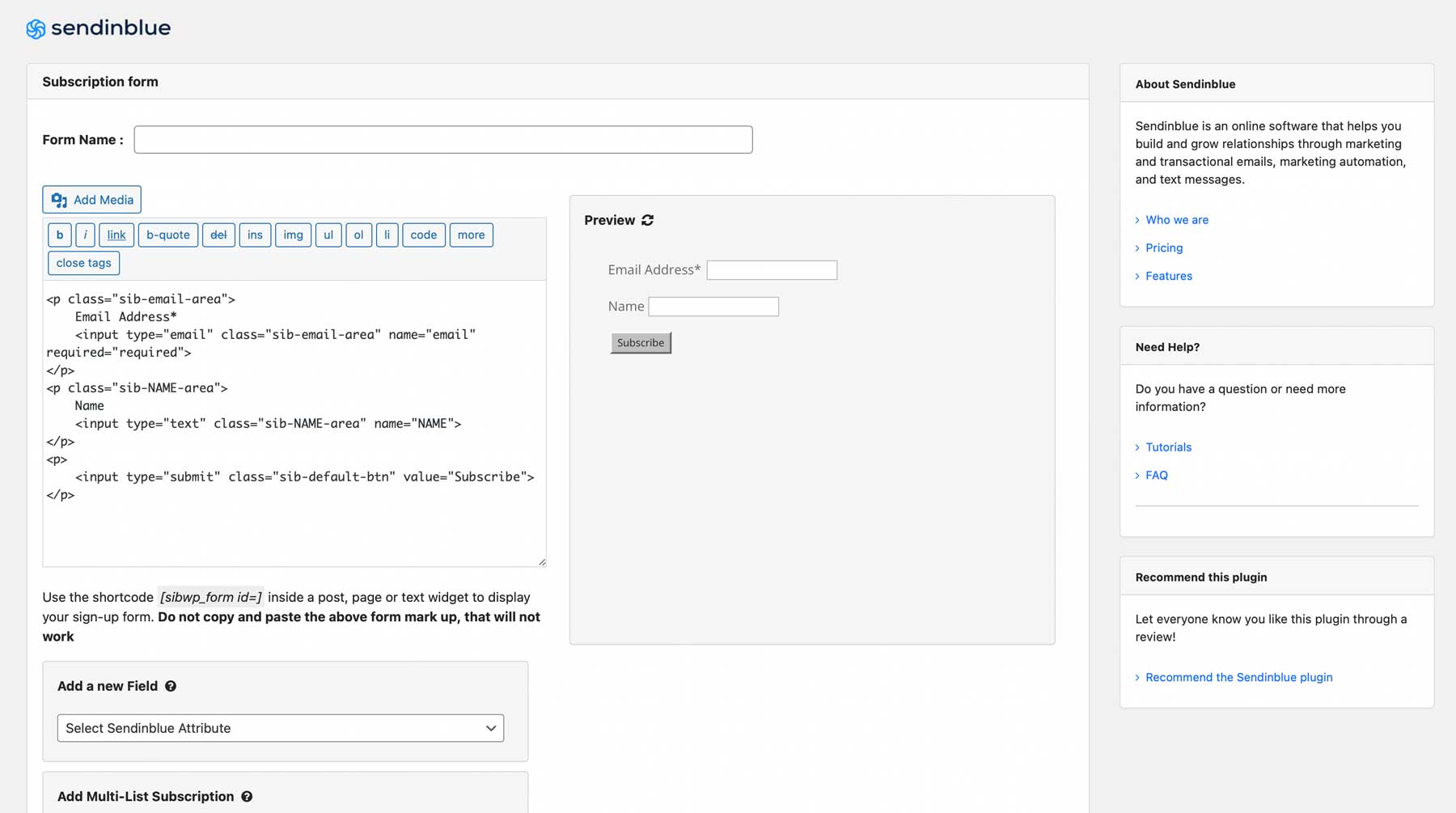 Email optin form creation