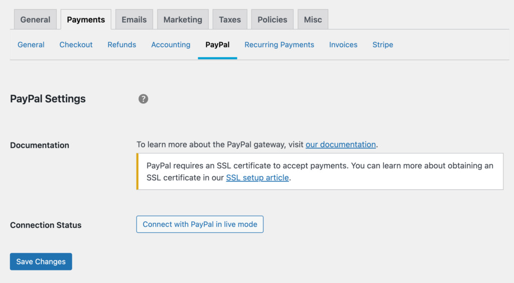 PayPal payment gateway