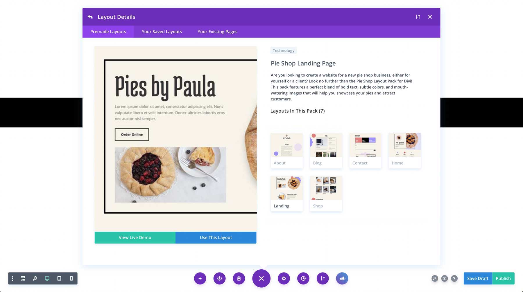 Pie Shop Layout Pack for Divi