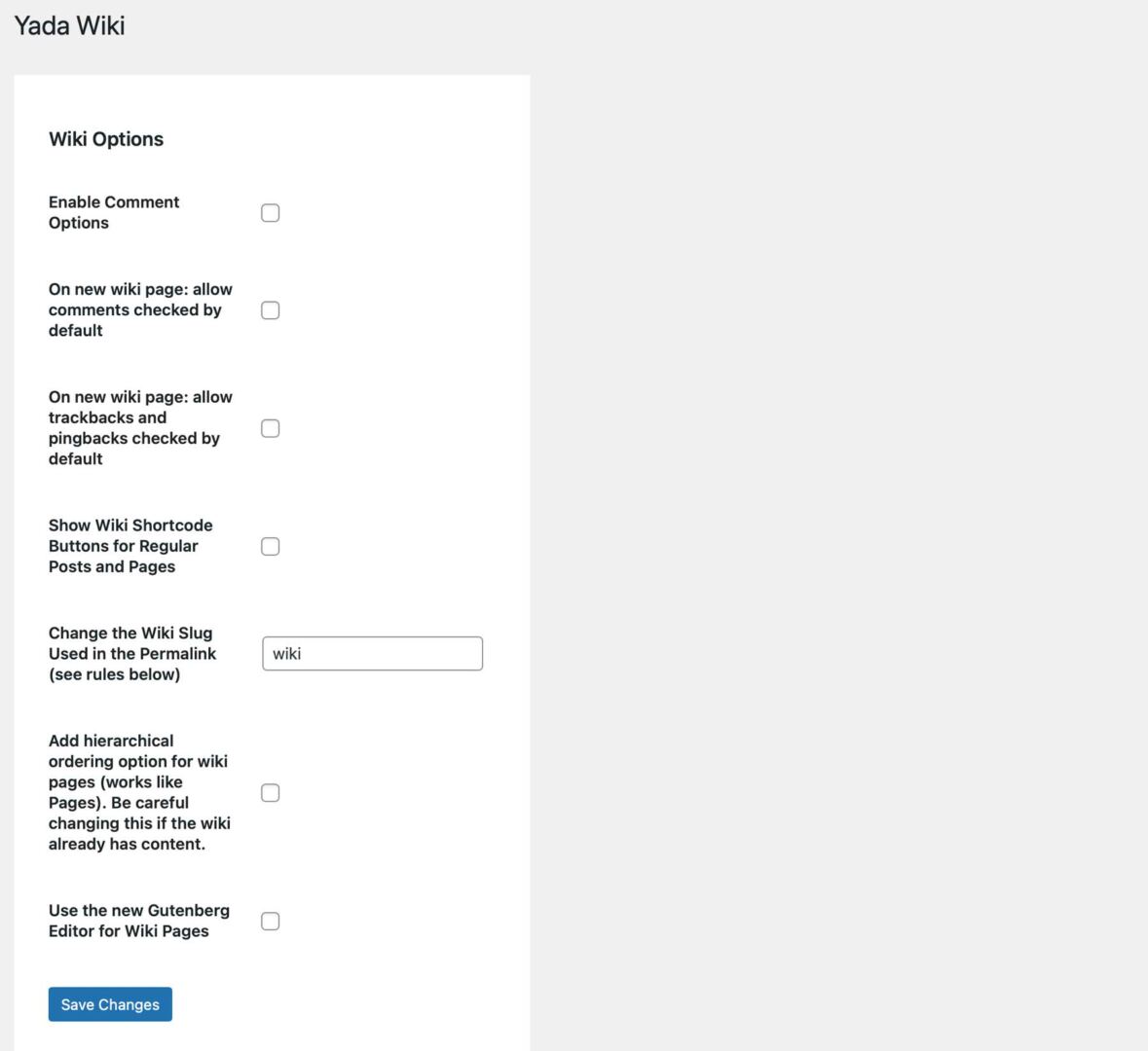 Yada Wiki options