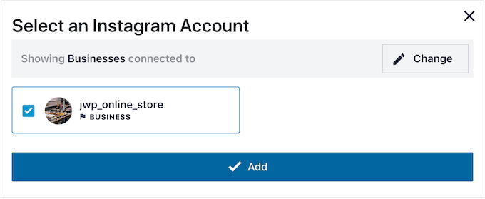 Selecting an Instagram account