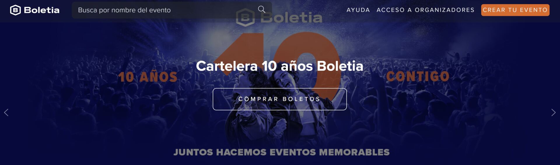 Creenshot of the official website for Boletia, a Facebook Messenger bot.