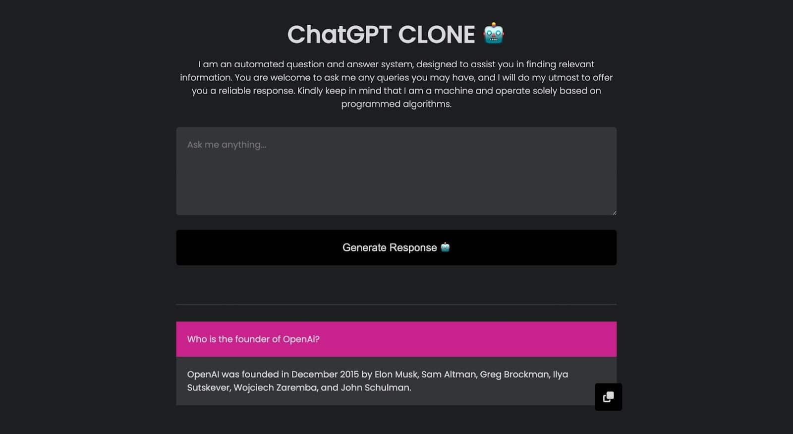 Complete ChatGPT clone application