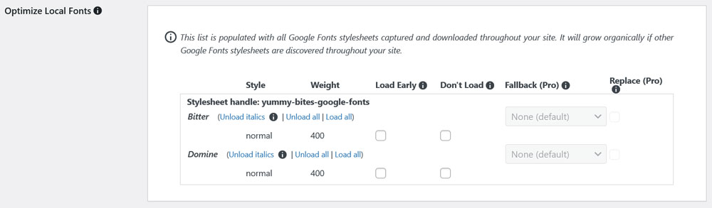 configure local google fonts in omgf