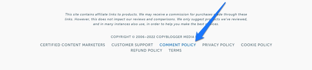 copyblogger link to comment policy in footer