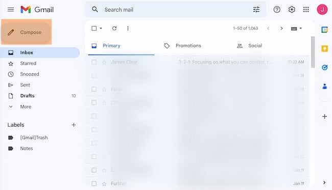 How to create a group email in Gmail example: Click compose