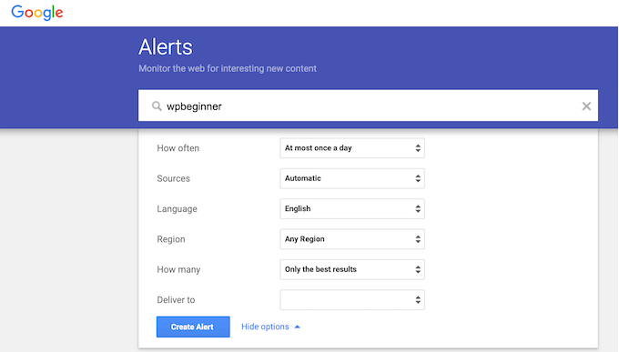 Set up content theft notifications using Google Alerts