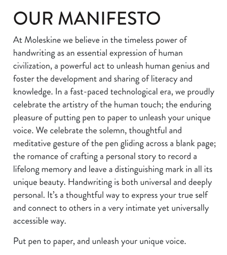 Screenshot of Moleskine's brand manifesto