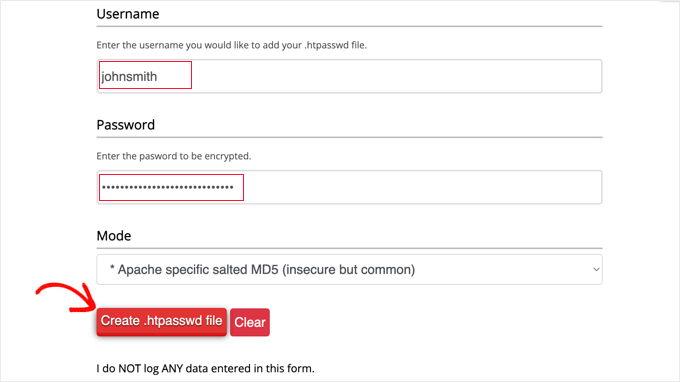 Create htpasswd file