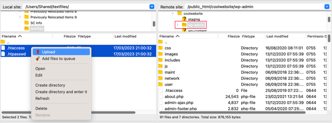 Uploading the Files to Your Website's wp-admin Directory