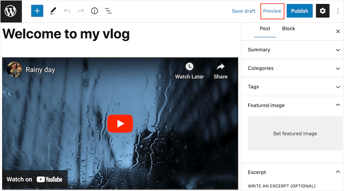 How to preview a vlog in WordPress