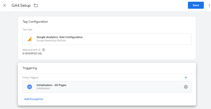 Save your GA4 tag