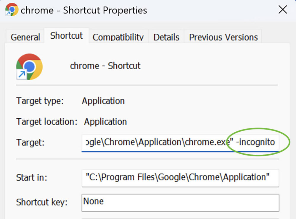 shortcut properties