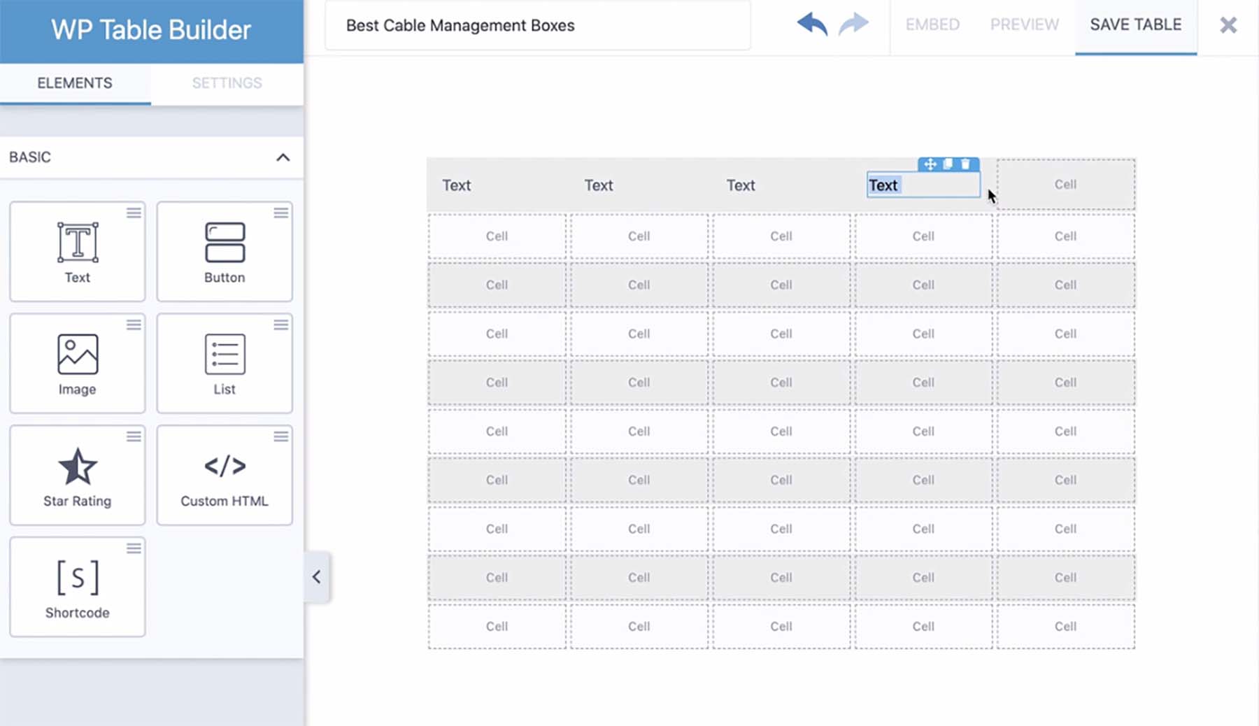 WP Table Builder drag and drop builder