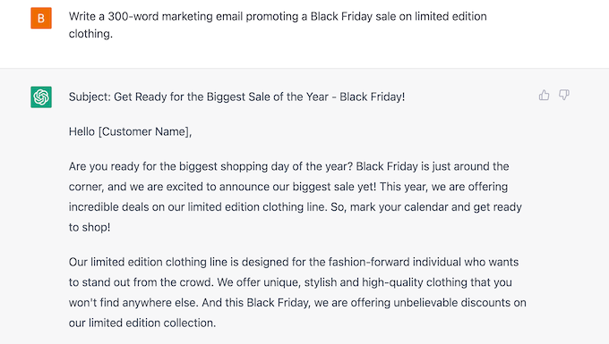ChatGPT Black Friday marketing email