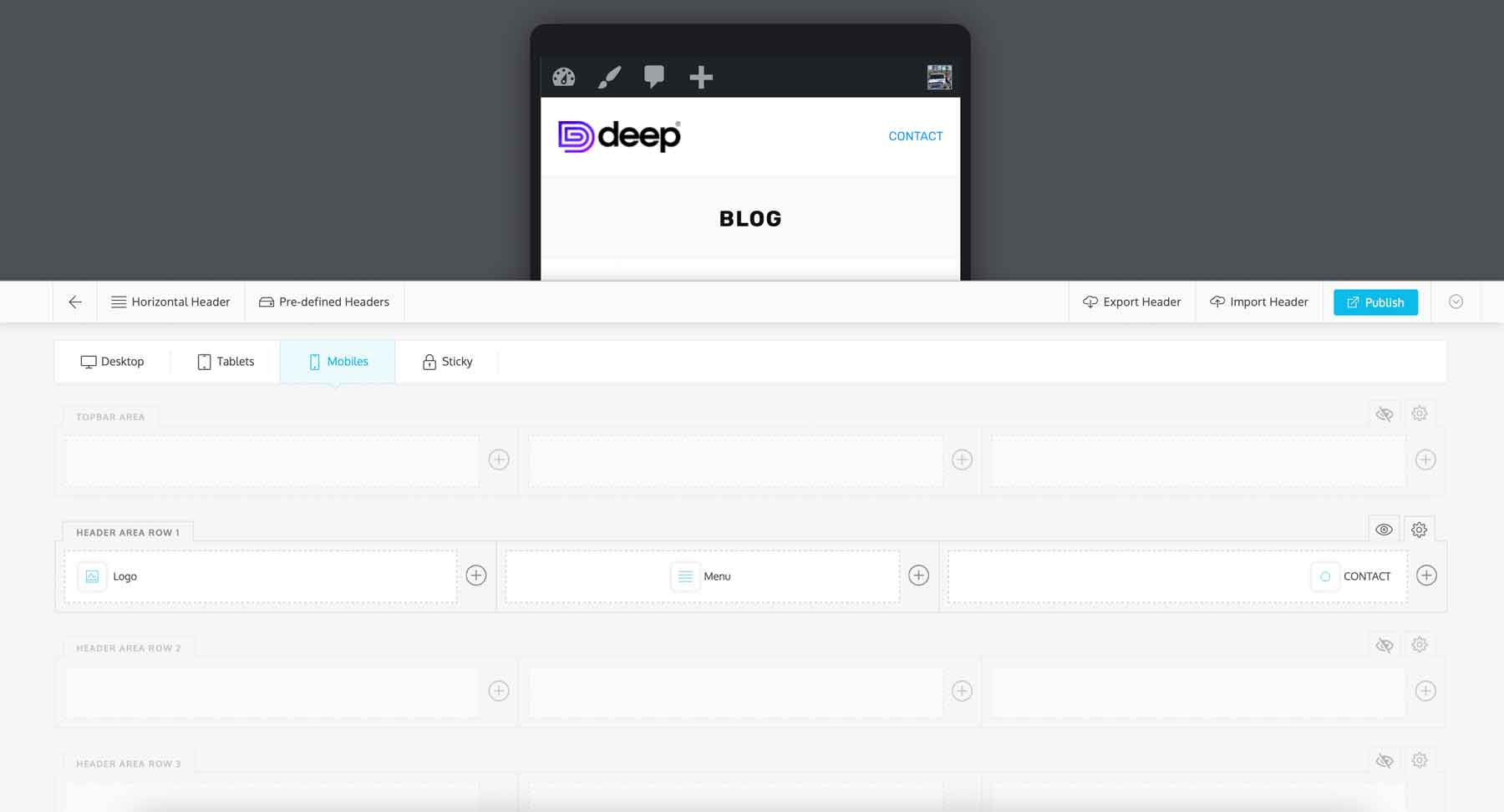 Deep mobile header builder