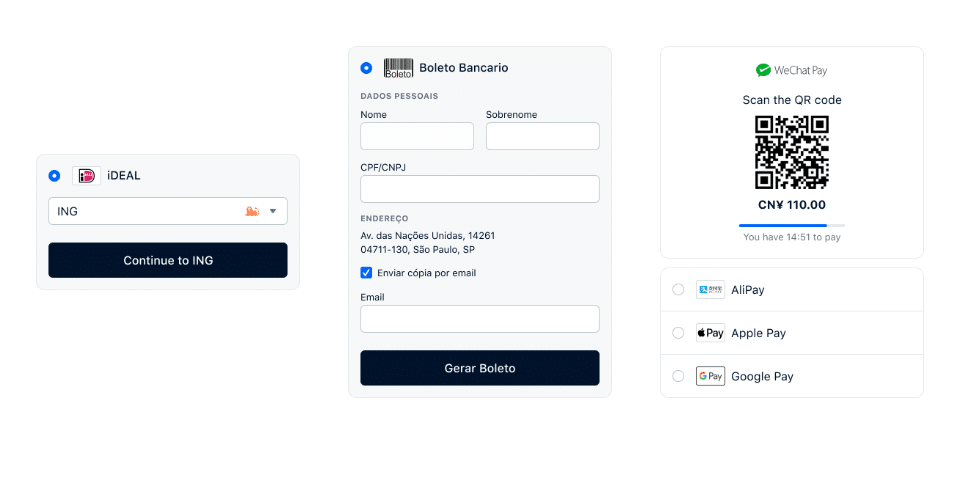 Examples of Adyen’s checkout options