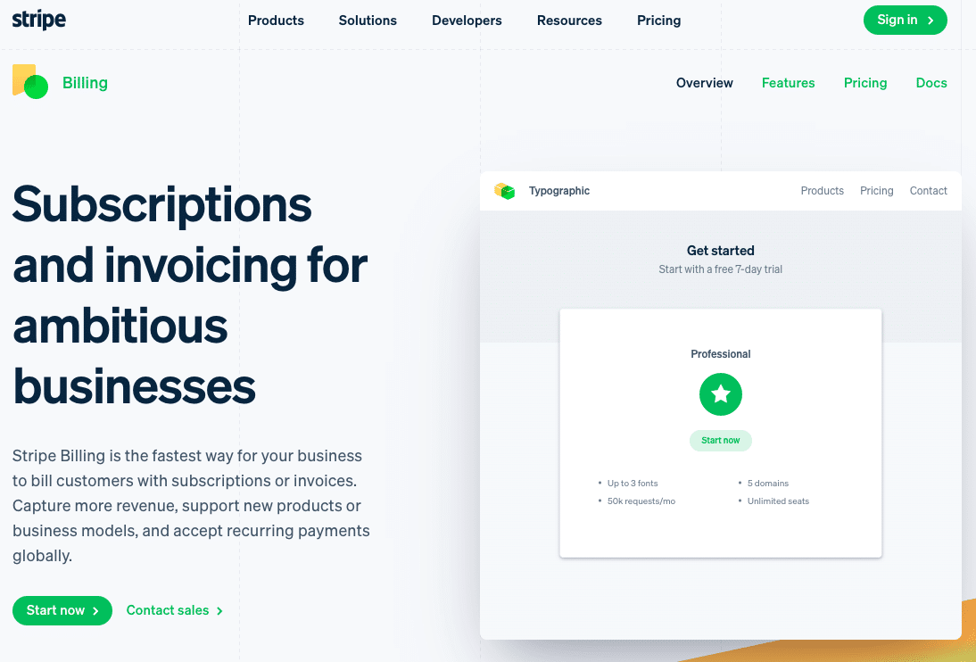Stripe offers subscriptions and invoicing features