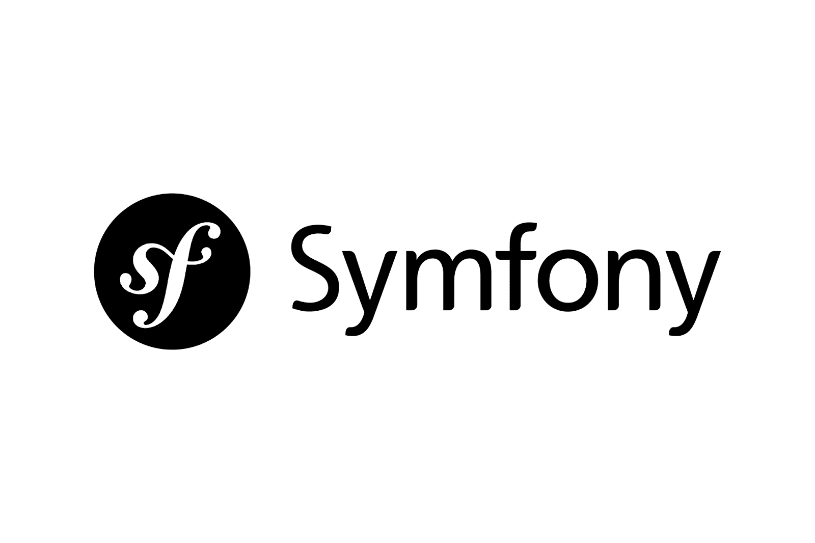 The Symfony logo with the word in black and the initials "sf" in white atop a black circle.