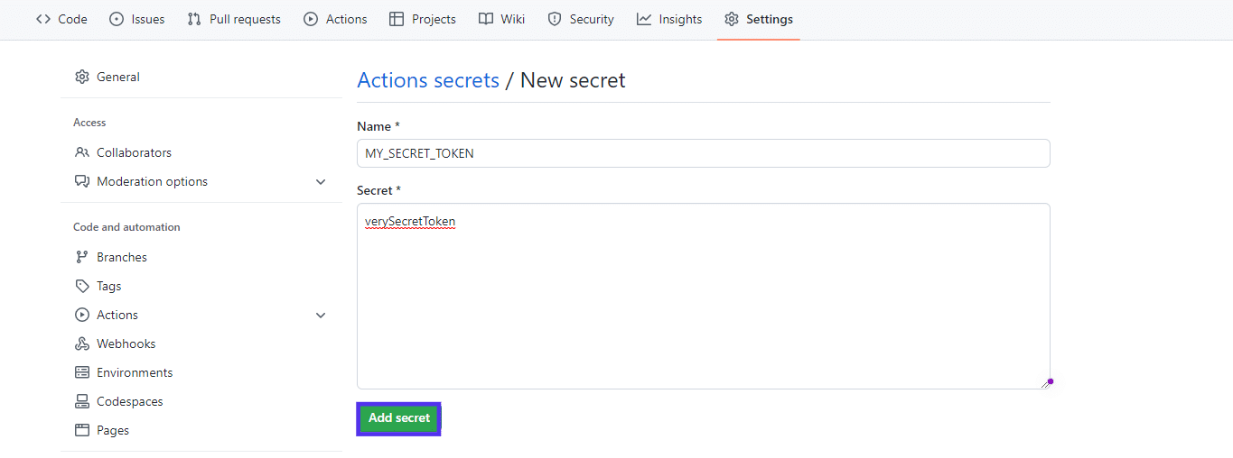 Add a new GitHub Secret