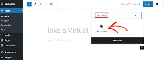Adding a 360 degree image block to WordPress