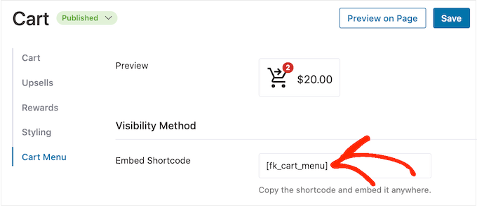 How to add a cart icon using shortcode